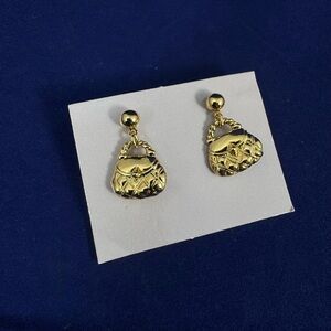 Vintage Gold Tone Quilted Handbag Dangle Earrings – Novelty Purse
